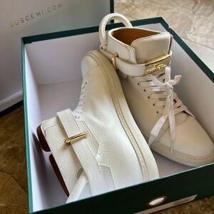 Buscemi 100MM White Leather High Top Sneakers EU 44